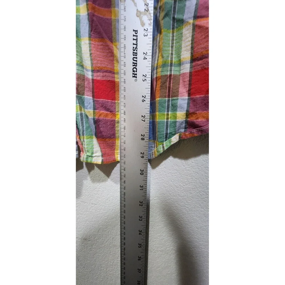 Lucky Brand Medium XL Pink Green Plaid SATURDAY STRETCH Men's Button-Front SHirt